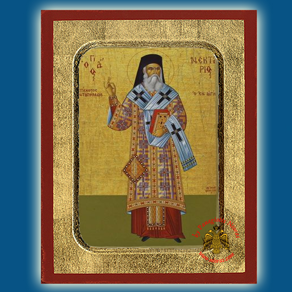 Saint Nectarios of Aegina Full Figure Byzantine Wooden Icon