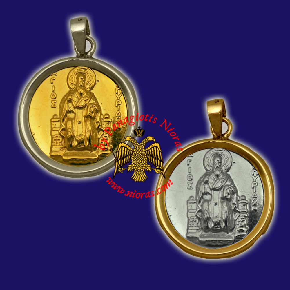 Orthodox Silver 925 Round Pendant Icon Saint Spyridon