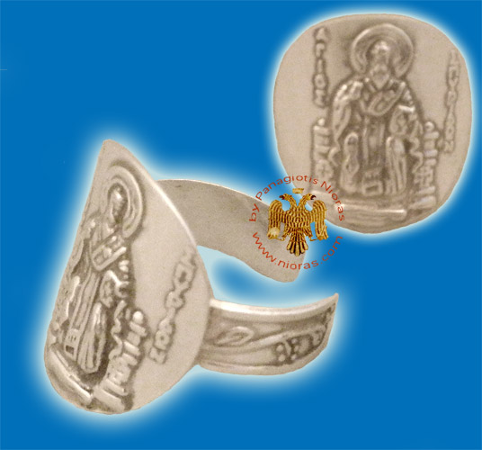 Άγιος Σπυρίδων Ασημένιο Δαχτυλίδι Στρογγυλό