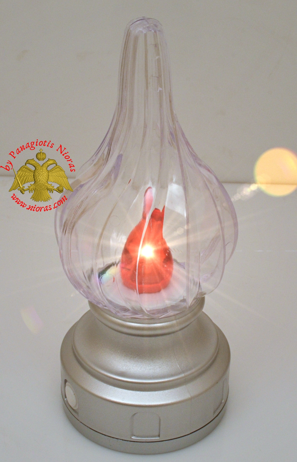 Cemetery LED Candle Battery Operated Flame 8x20cm Silver SET of 2