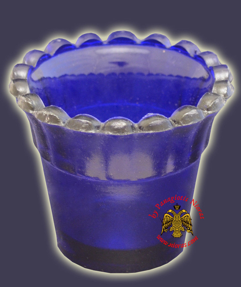 Replacement Oil Candle Glass Cup Design Flower C' Natural Blue