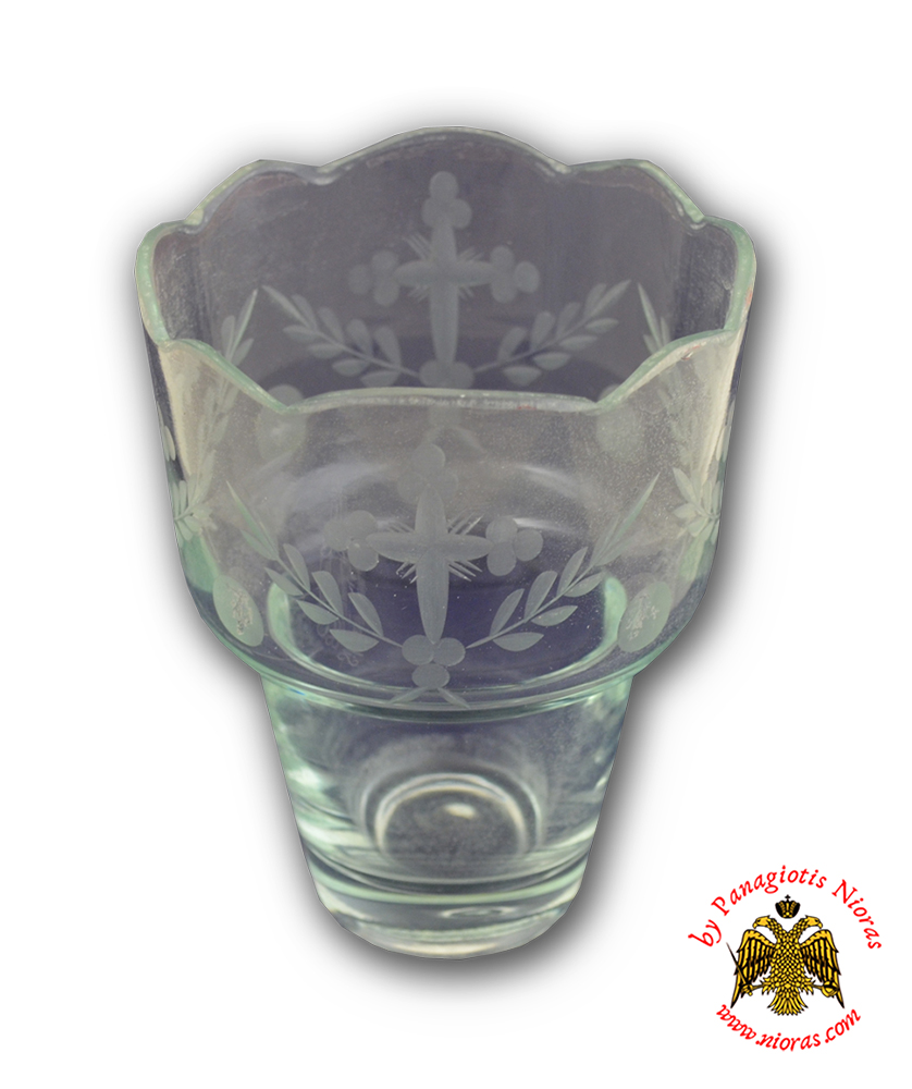 Romanian Orthodox Cross Hand Carved Glass Cups Clear A