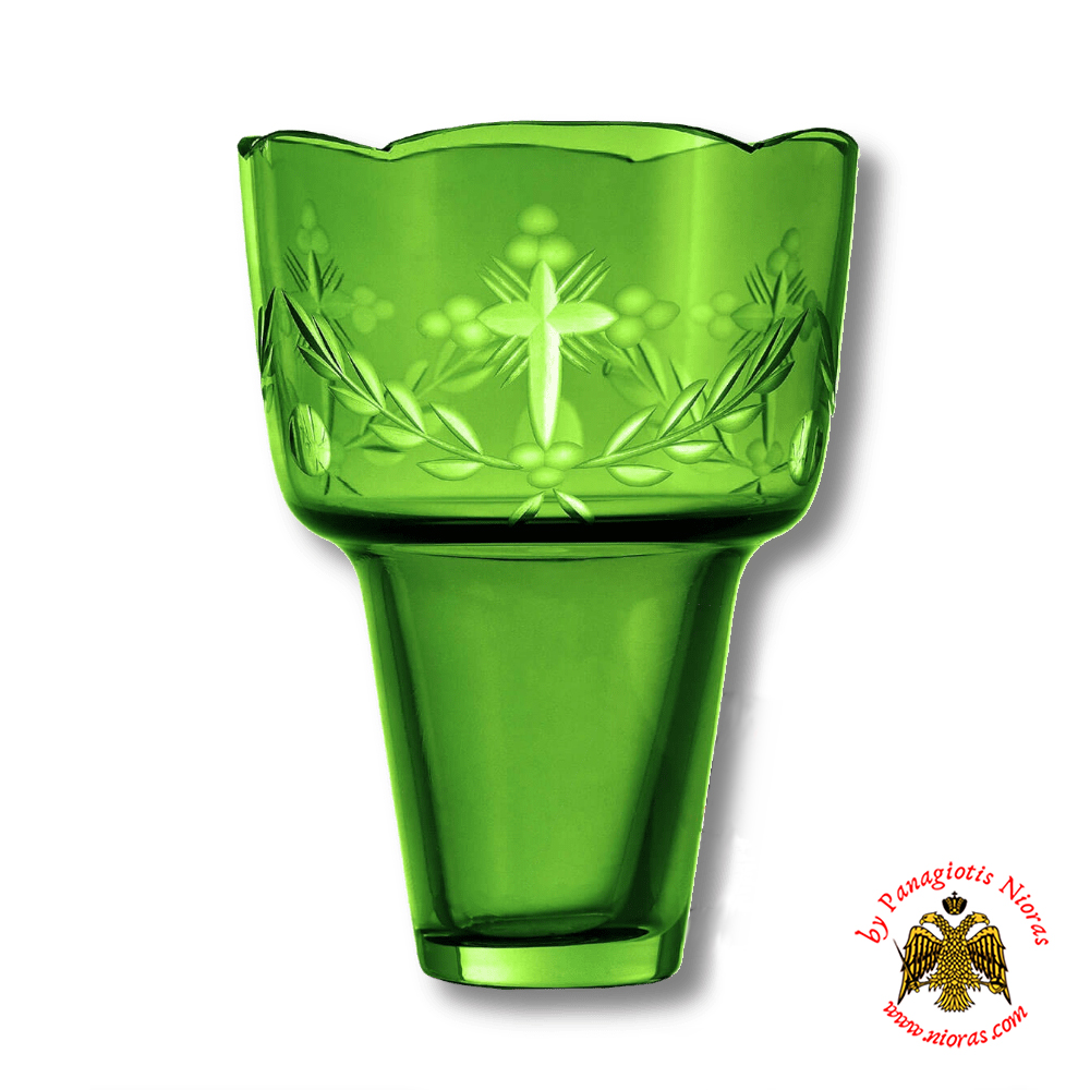 Romanian Orthodox Hand Carved Glass Cups Green A 8.5x11.5cm