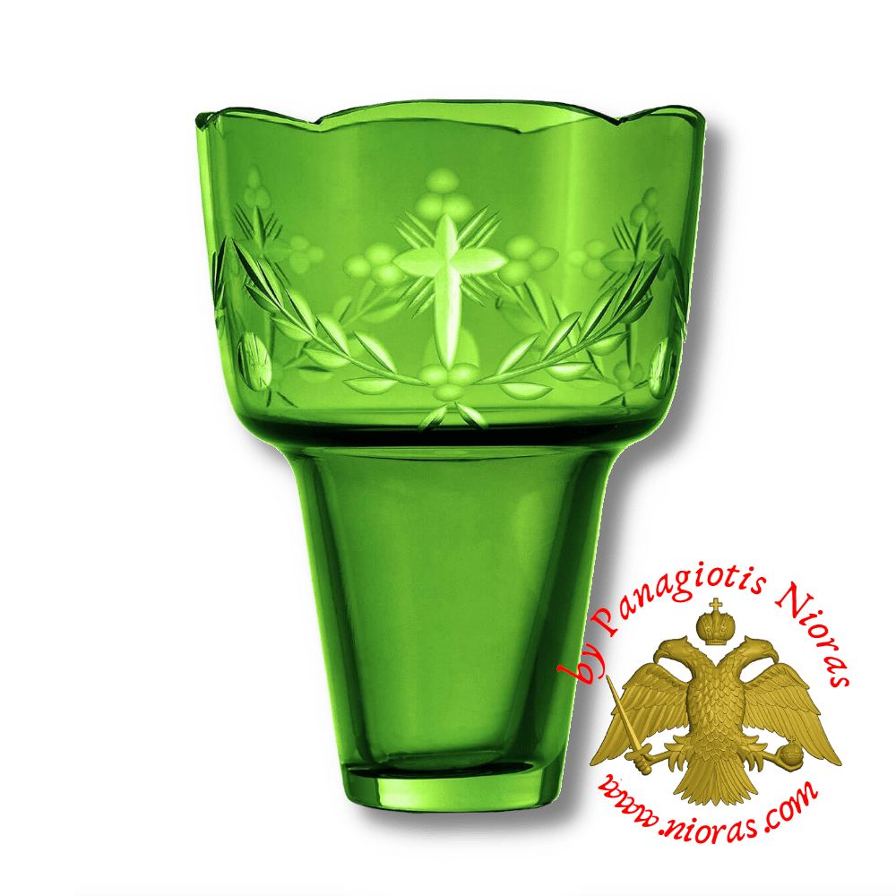 Romanian Orthodox Hand Carved Glass Cups Green A 8.5x11.5cm