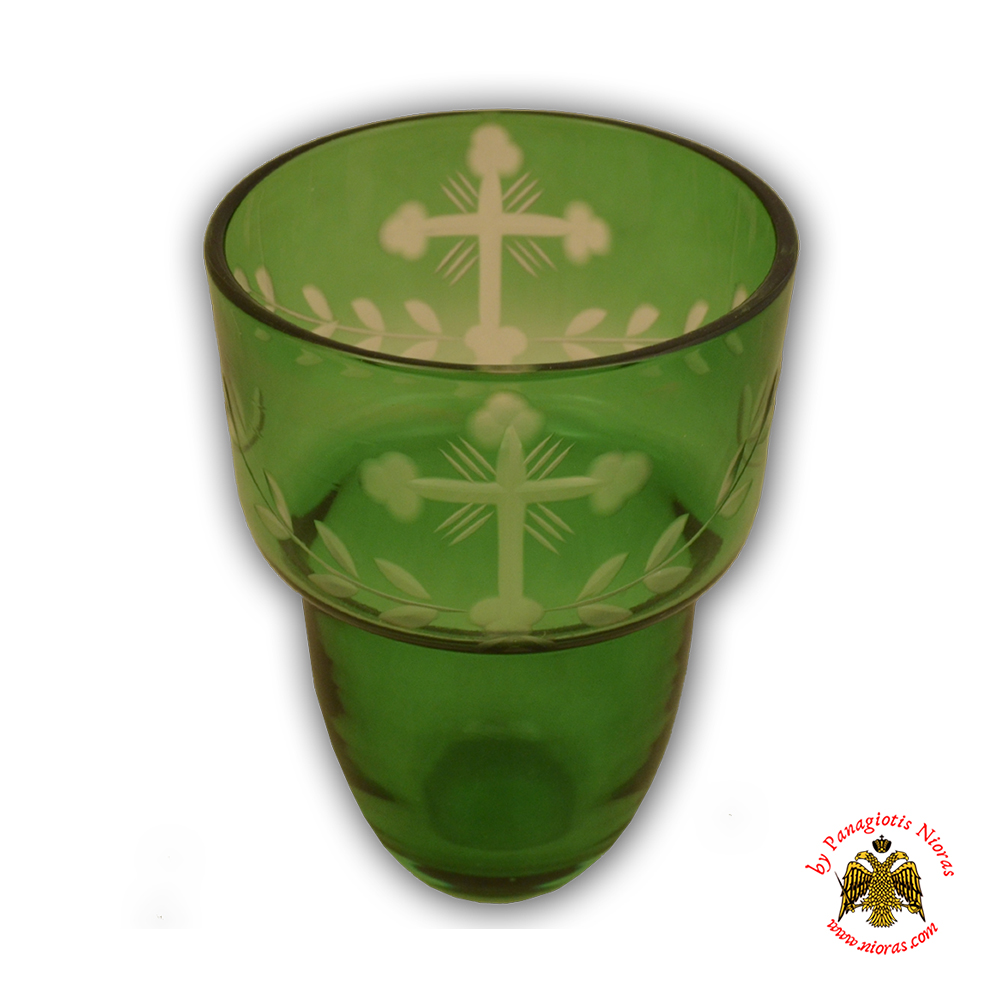 Romanian Orthodox Hand Carved Glass Cups Green B 8.5X11.5cm