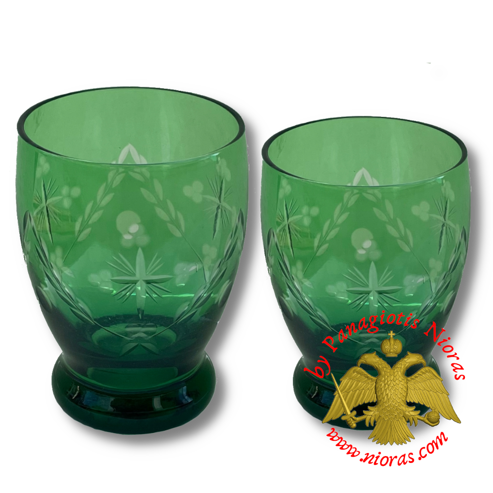 Romanian Hand Carved Orthodox Glass Votive Standing Cup Green