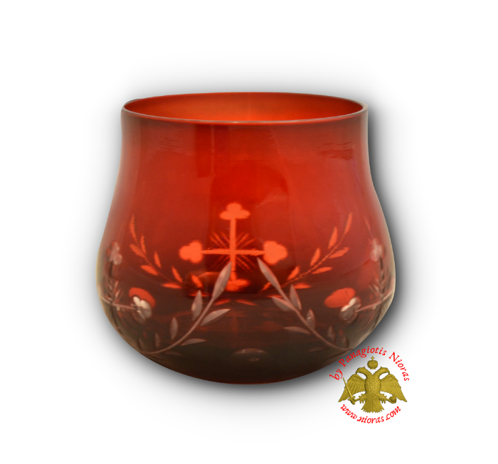 Romanian Orthodox Tea Light Glass Cross Cut Design Red
