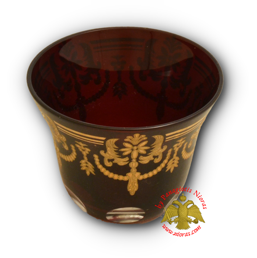 Romanian Orthodox Glass Votive Standing Cup Red Golden