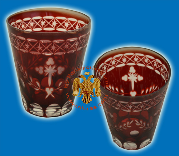 Romanian Glass Red Cup with Cross