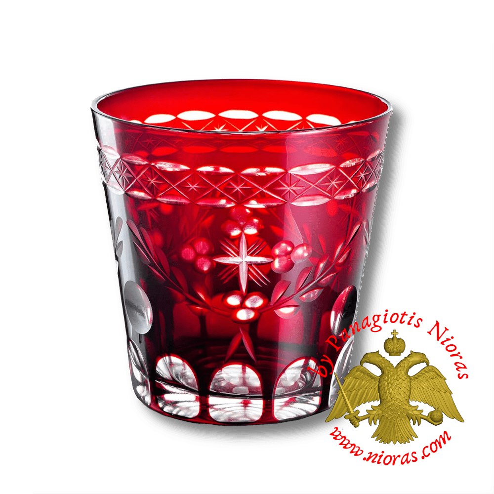 Romanian Glass Red Cup with Cross