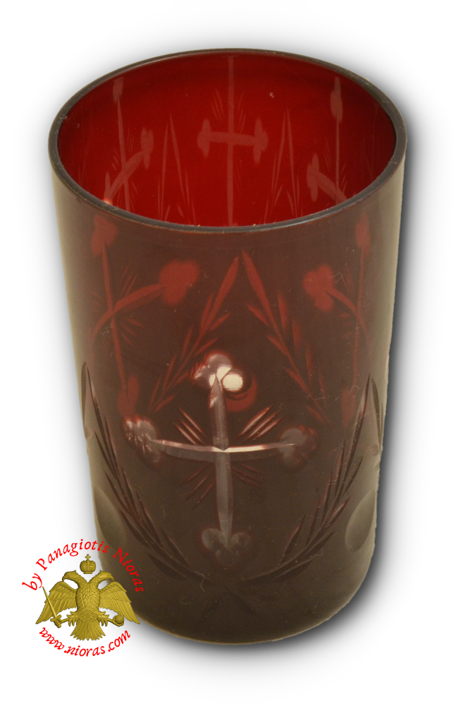 Romanian Orthodox Glass Cross Cut Design Red h:10cm