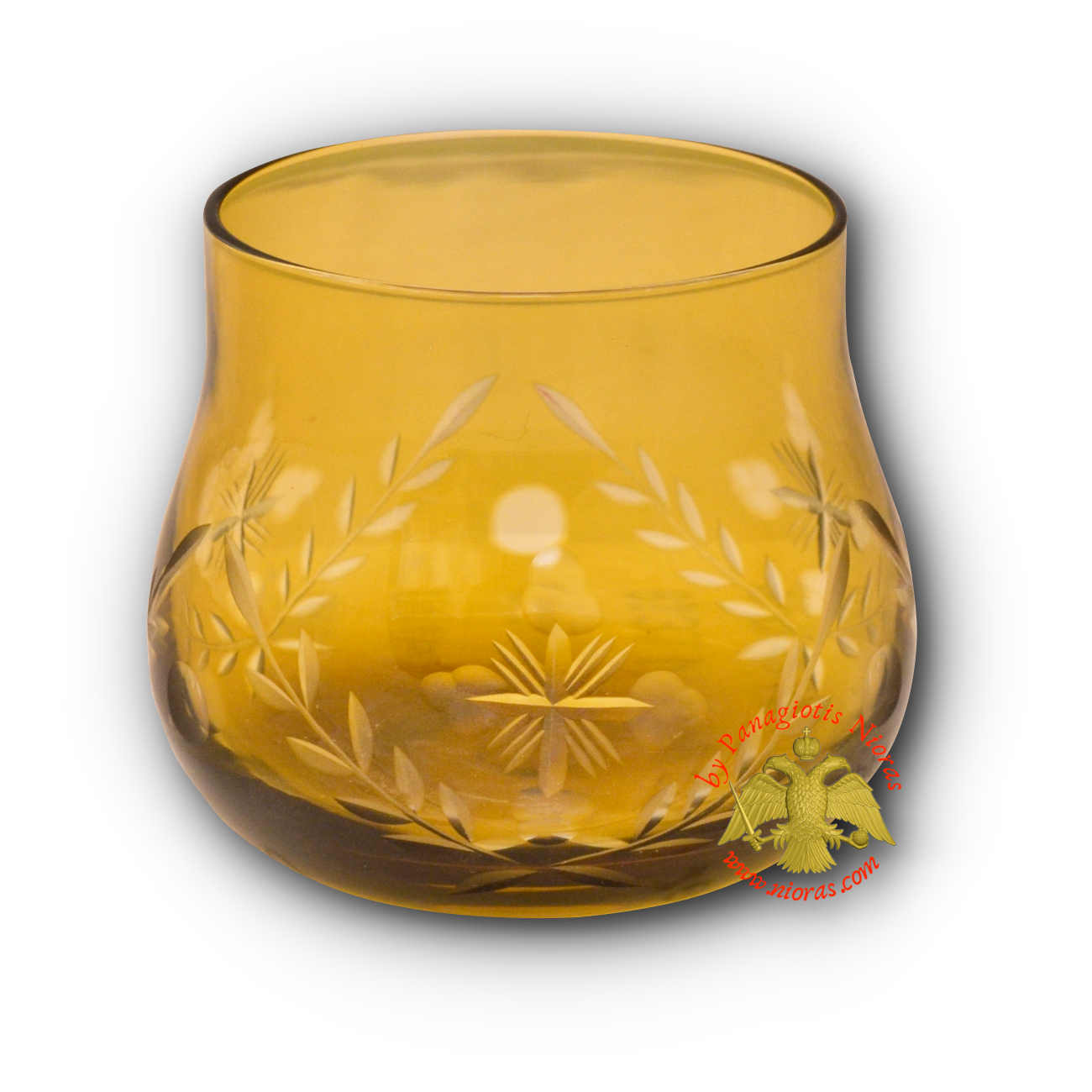 Romanian Orthodox Tea Light Glass Grapes Cut Design Amber B\'
