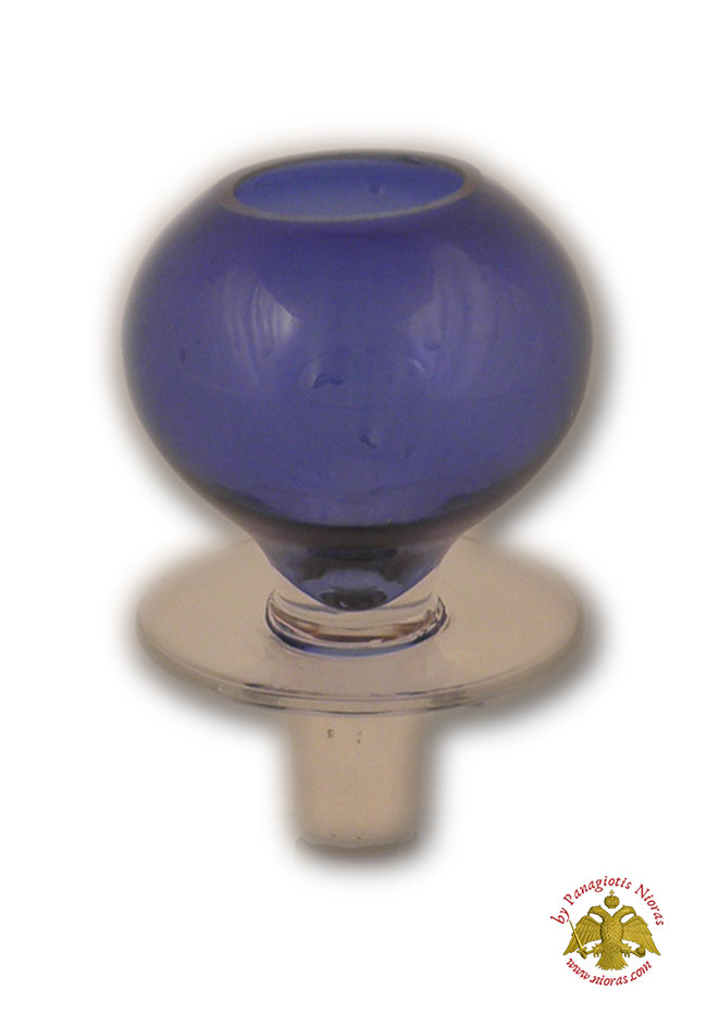 Louserna Orthodox Glass Votive Cup with Clear Standing Poll Blue 7x13cm