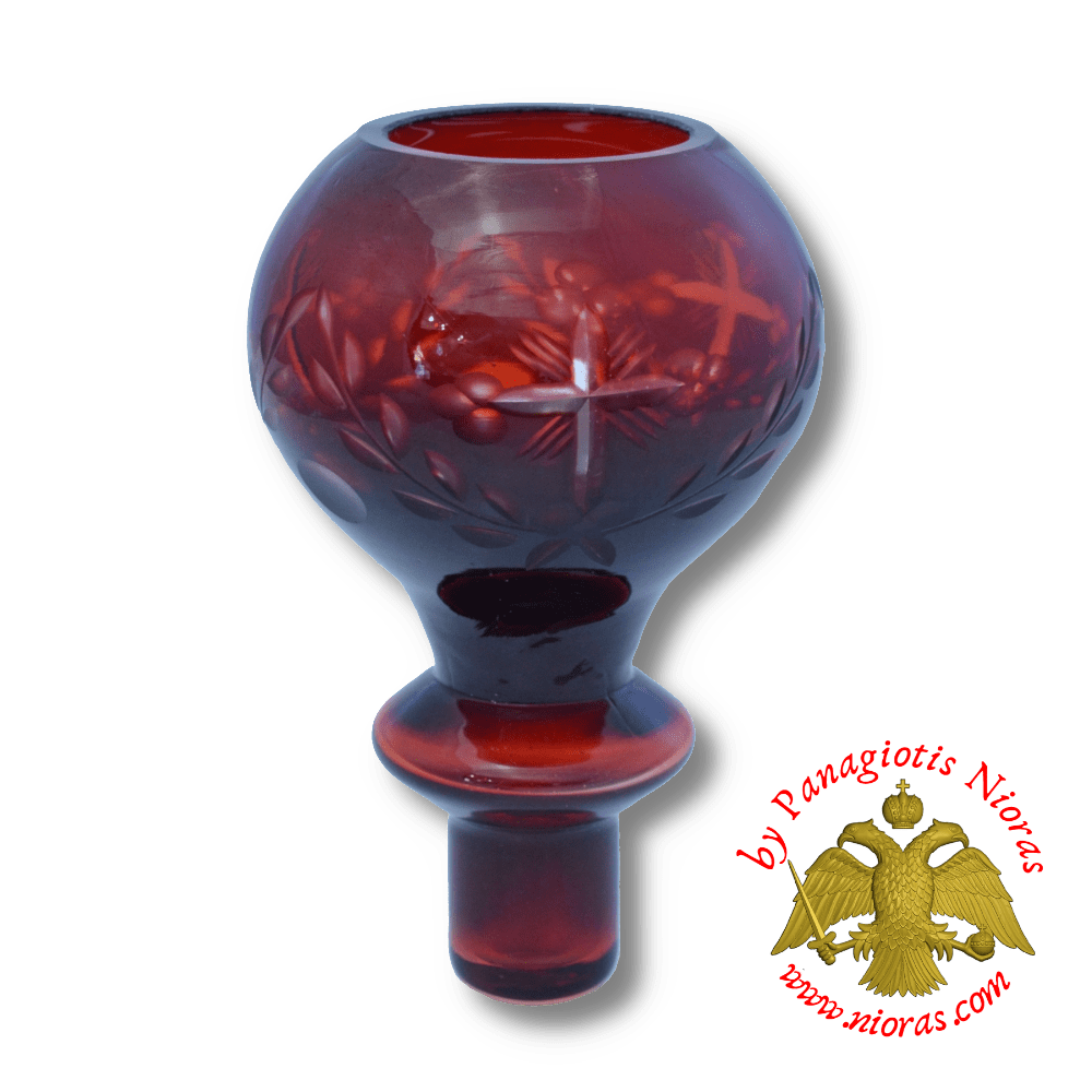 Louserna Orthodox Glass Votive Cup with Hand Carved Crosses and Standing Poll in Red Colour