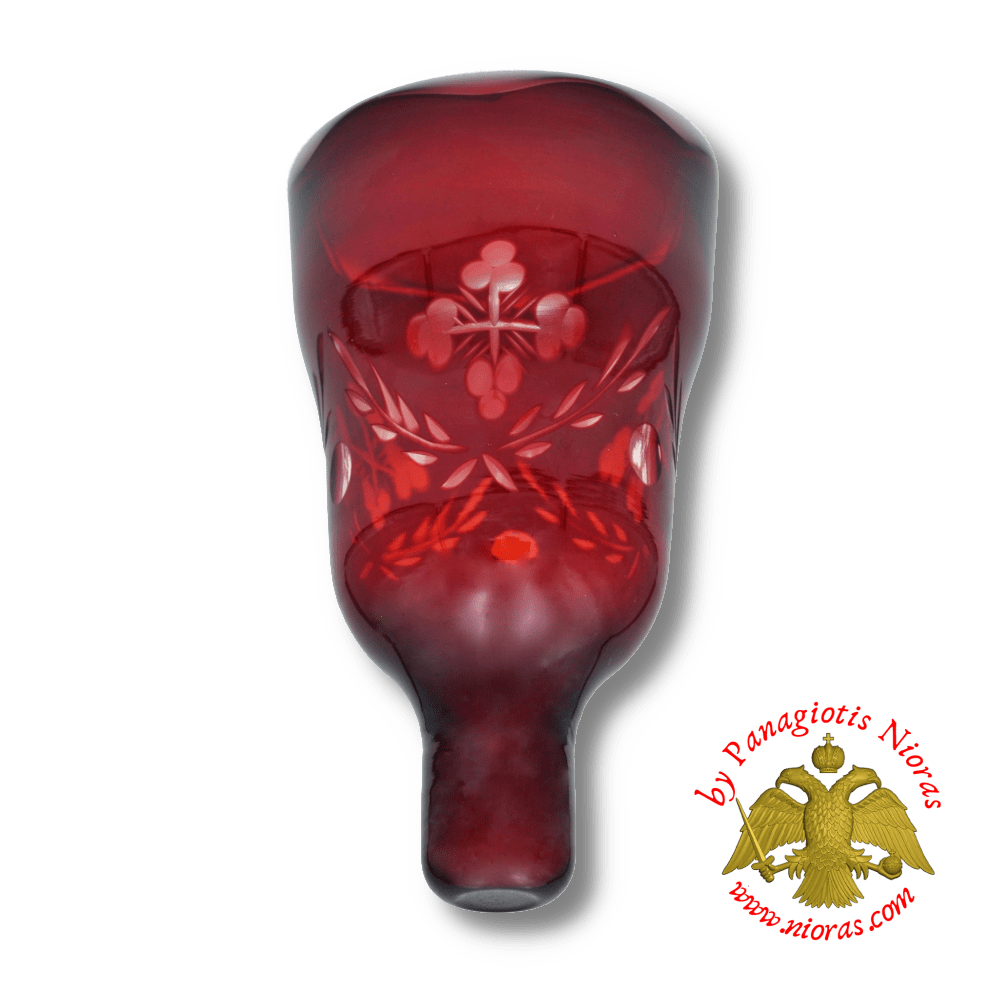 Orthodox Carved Romanian Glass Votive Cross with Standing Poll in Red Colour