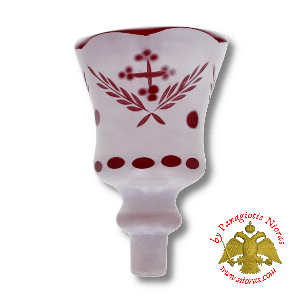 Louserna Orthodox Carved Cross Glass Votive Cup with Poll - White Red Colour h:13cm