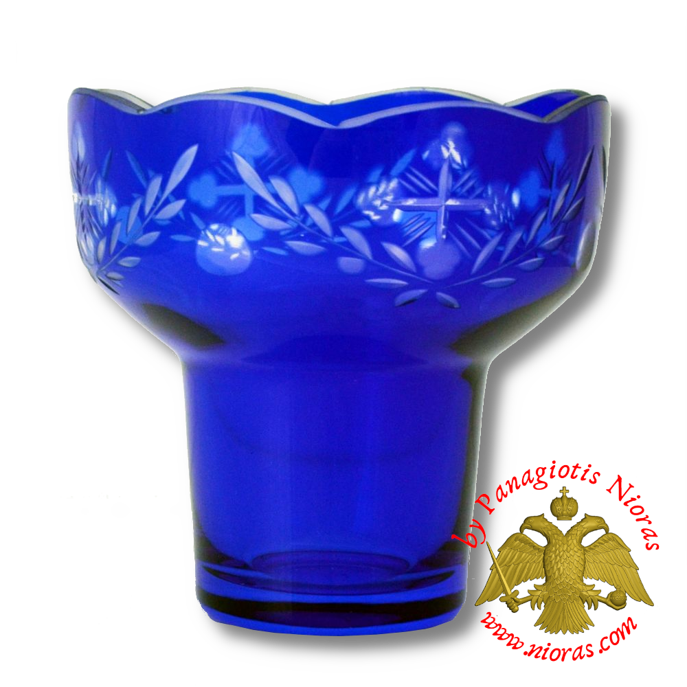 Romanian Orthodox Hand Carved Glass Cups Blue 11x11cm