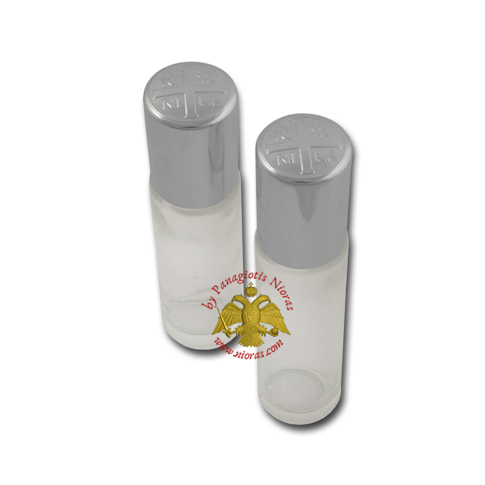 Holy Water or Holy Oil Bottle Cylinder with ICXC Cross Roll On 8.5x2cm Silver Color