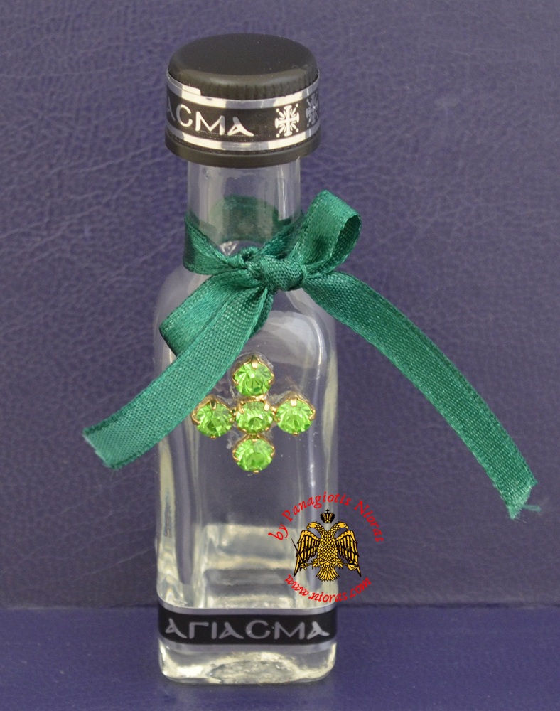 Holy Oil & Water Clear Glass Bottle With Green Strass Cross