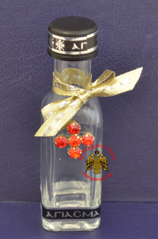 Holy Oil & Water Clear Glass Bottle With Red Strass Cross