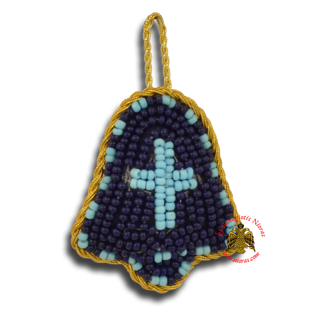 Orthodox Filakto Amulet Pendant Blue Bell with Light Blue Cross Beads