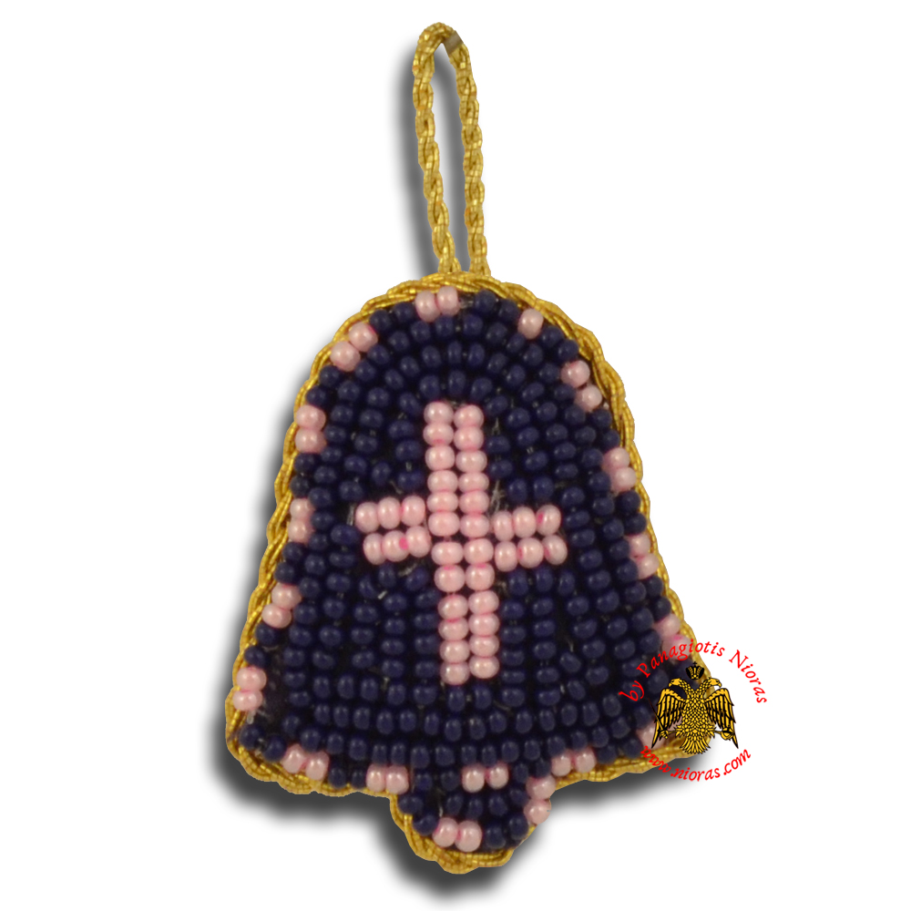 Orthodox Filakto Amulet Pendant Blue Bell with Pink Cross Beads