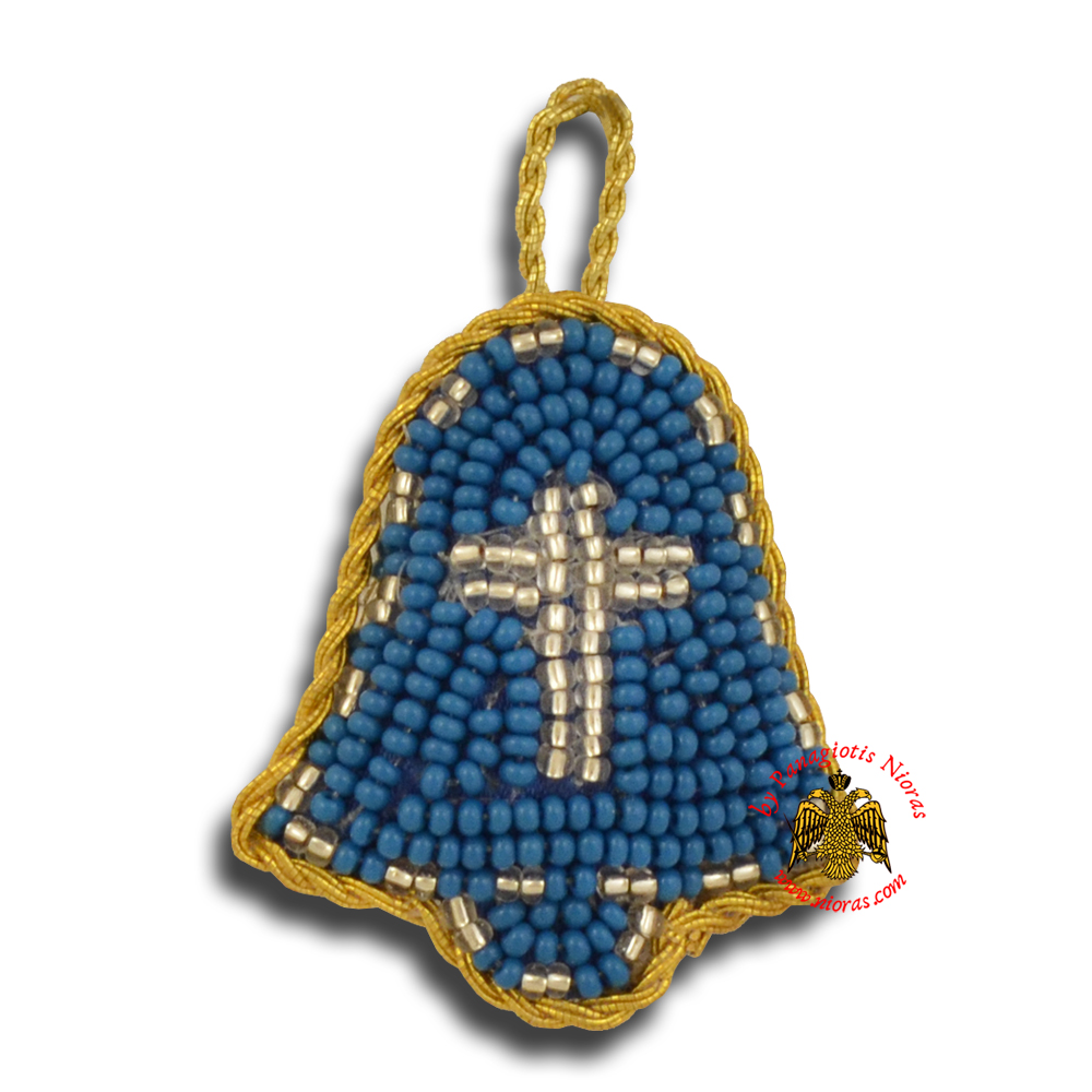 Orthodox Filakto Amulet Pendant Medium Blue Bell with Silver Cross Beads