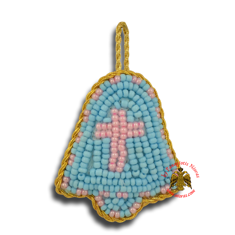 Orthodox Filakto Amulet Pendant Light Blue Bell with Pink Cross Beads