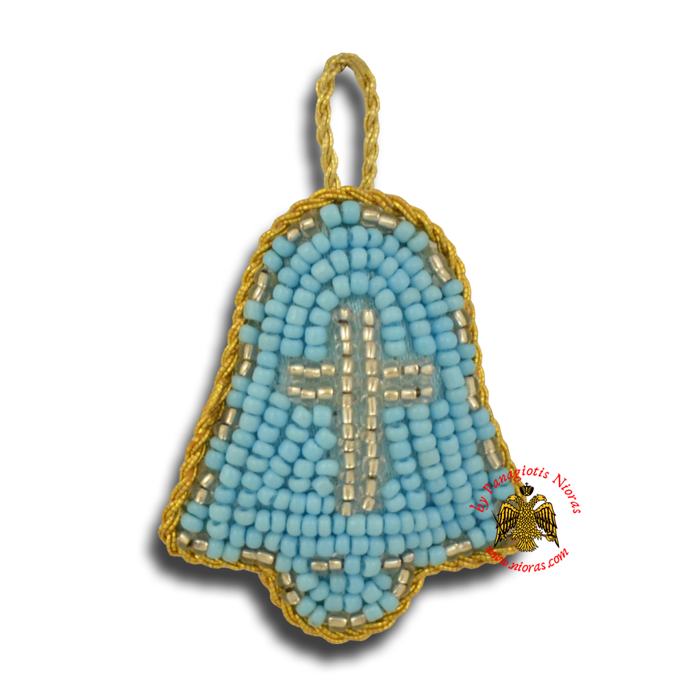 Orthodox Filakto Amulet Pendant Light Blue Bell with Silver Cross Beads