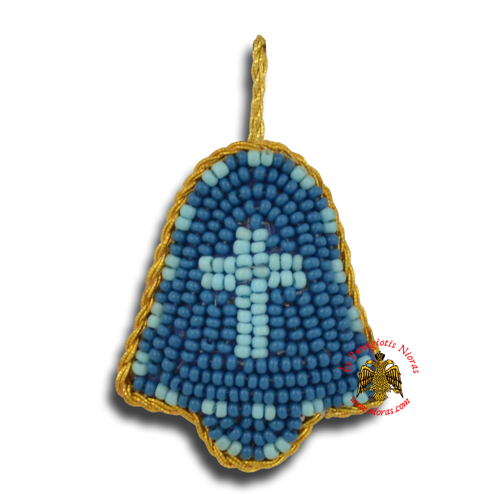 Orthodox Filakto Amulet Pendant Medium Blue Bell with Light Blue Cross Beads