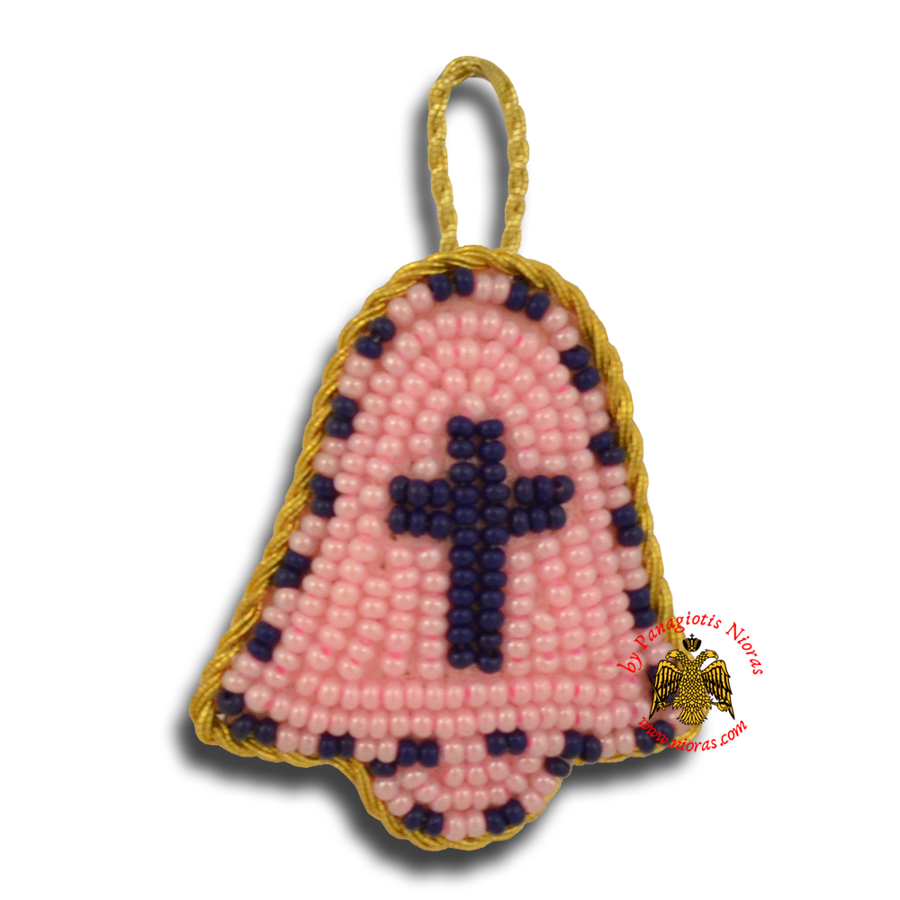 Orthodox Filakto Amulet Pendant Pink Bell with Blue Cross Beads