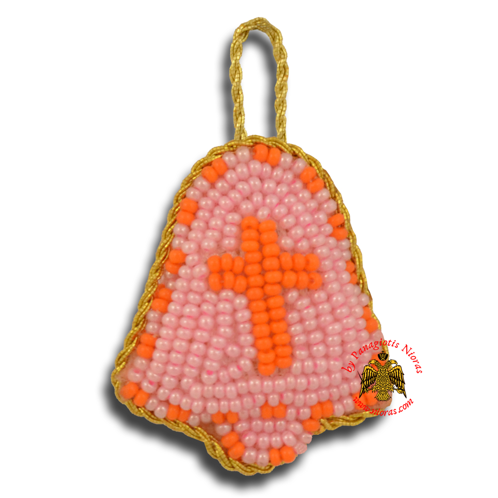 Orthodox Filakto Amulet Pendant Pink Bell with Orange Cross Beads