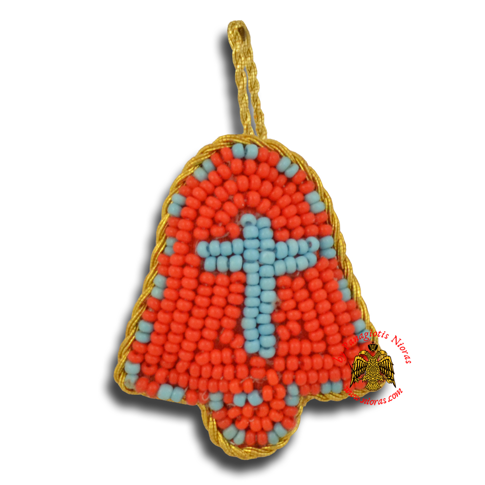 Orthodox Filakto Amulet Pendant Red Bell with Light Blue Cross Beads