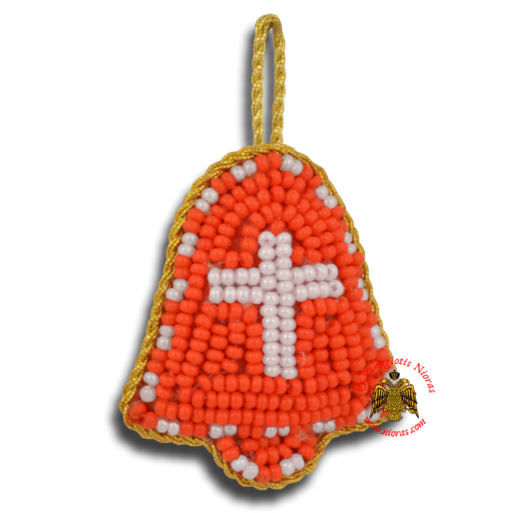 Orthodox Filakto Amulet Pendant Red Bell with White Cross Beads