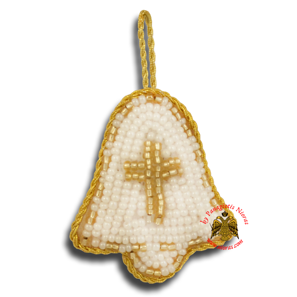Orthodox Filakto Amulet Pendant White Bell with Gold Cross Beads