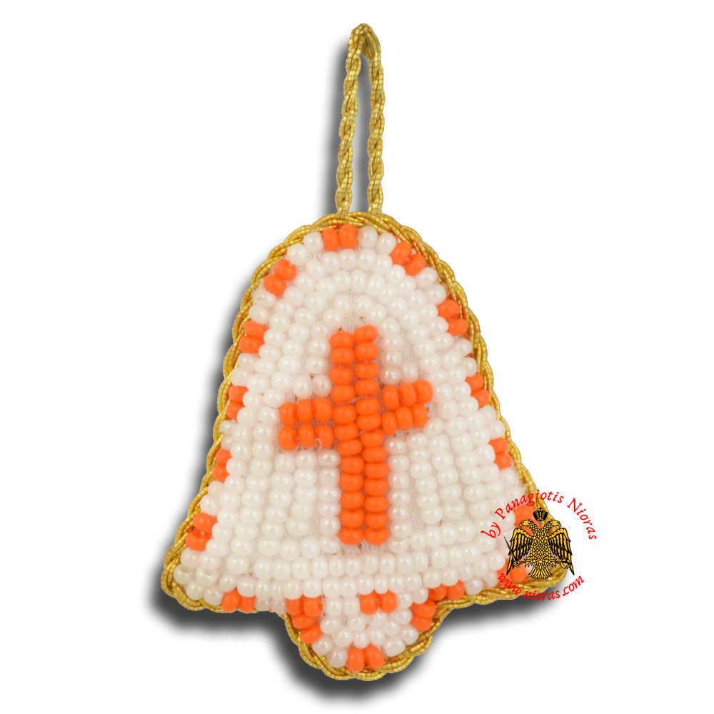 Orthodox Filakto Amulet Pendant White Bell with Orange Cross Beads