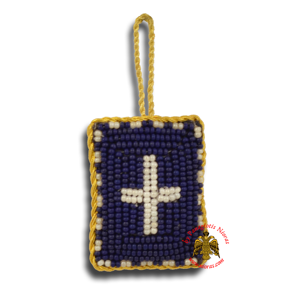 Orthodox Filakto Amulet Pendant Rectangular with Cross Beads Design Blue & White