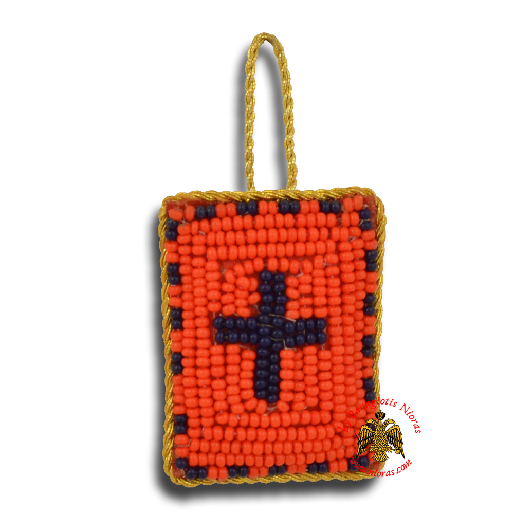 Orthodox Filakto Amulet Pendant Rectangular with Cross Beads Design Red & Blue