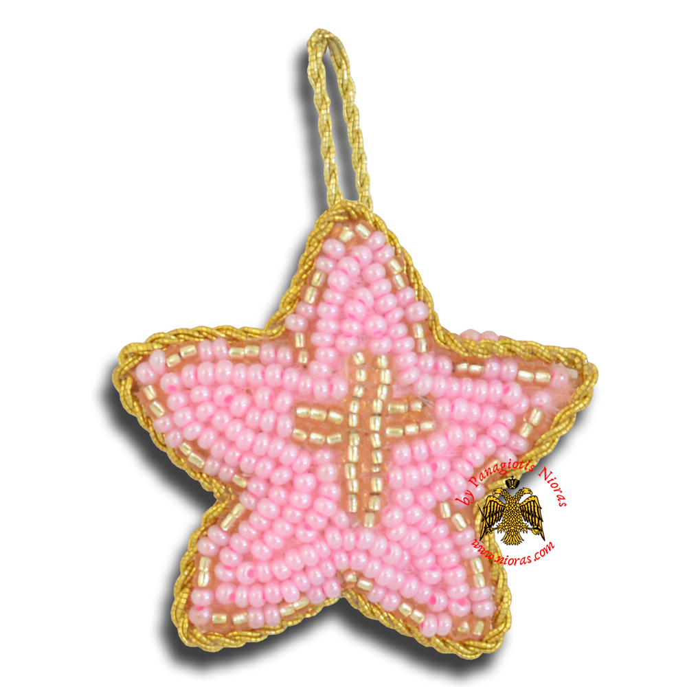 Orthodox Filakto Amulet Pendant Pink Star with Gold Beads