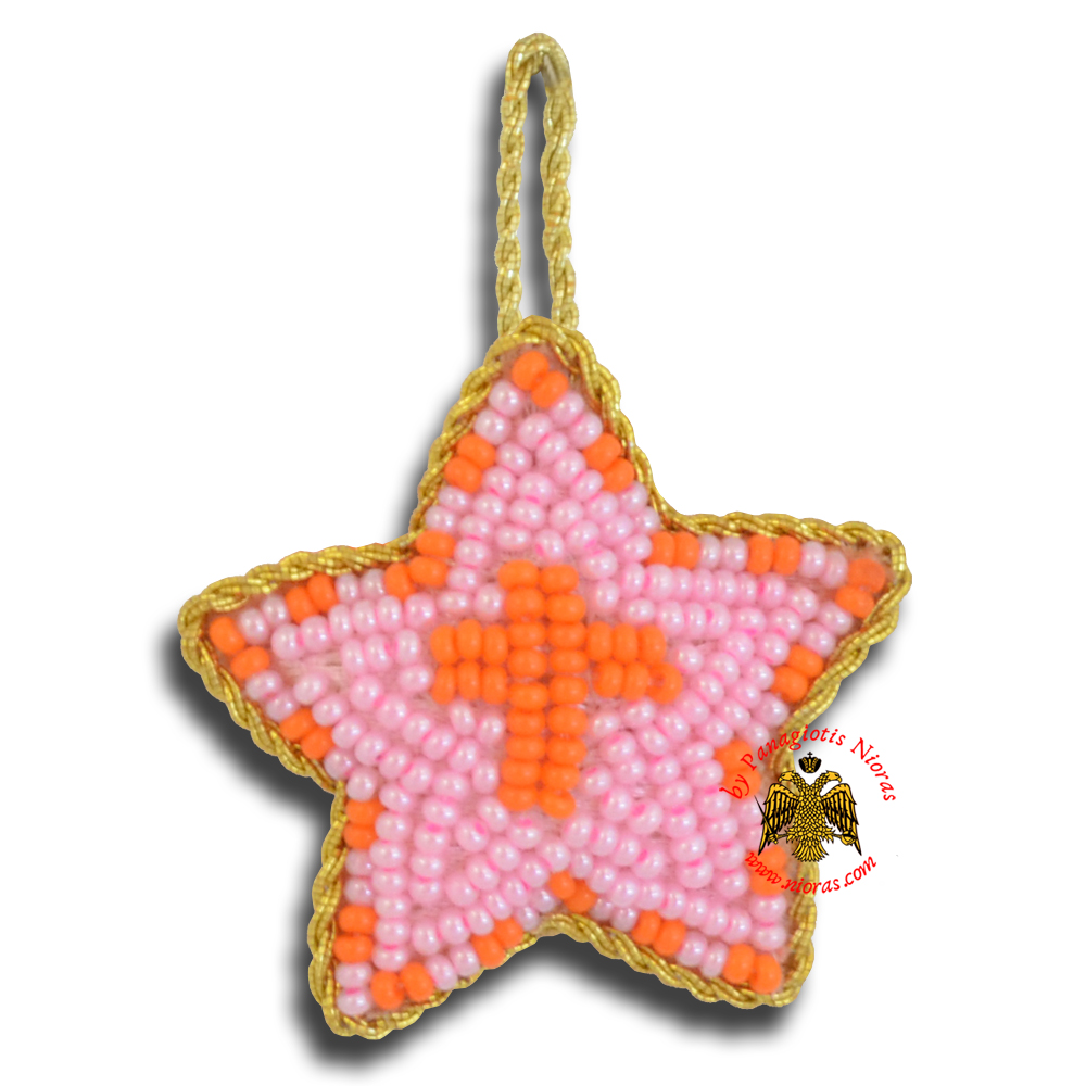 Orthodox Filakto Amulet Pendant Pink Star with Orange Cross Beads