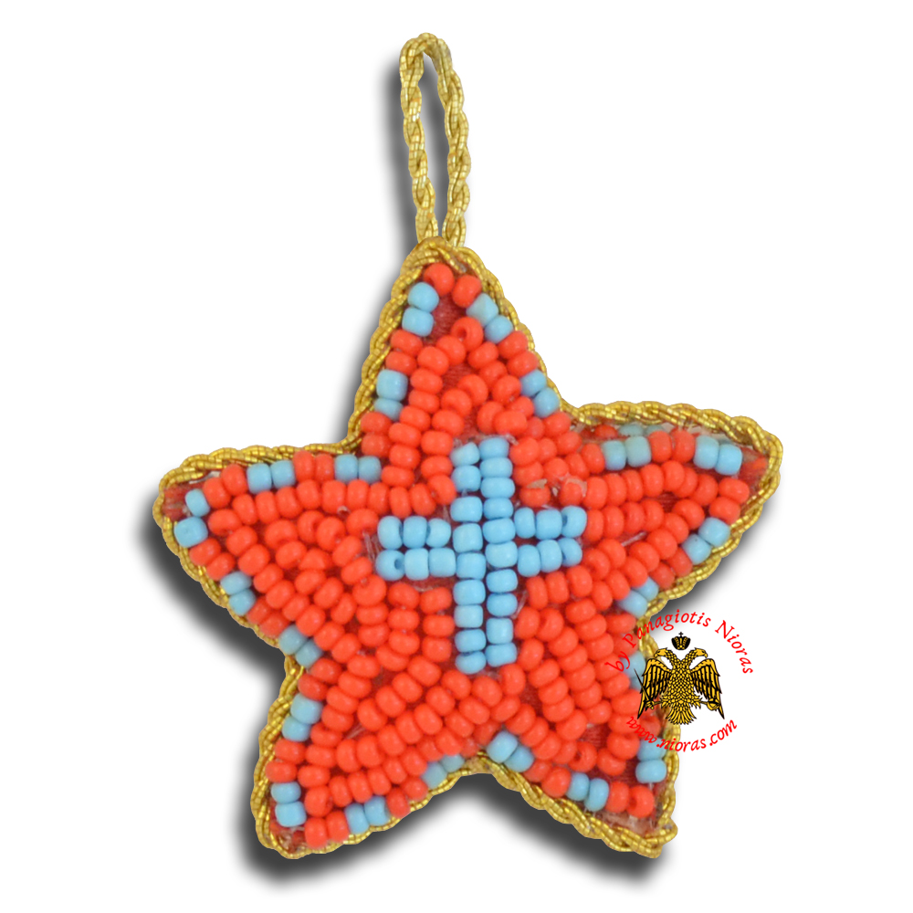 Orthodox Filakto Amulet Pendant Red Star with Light Blue Cross Beads