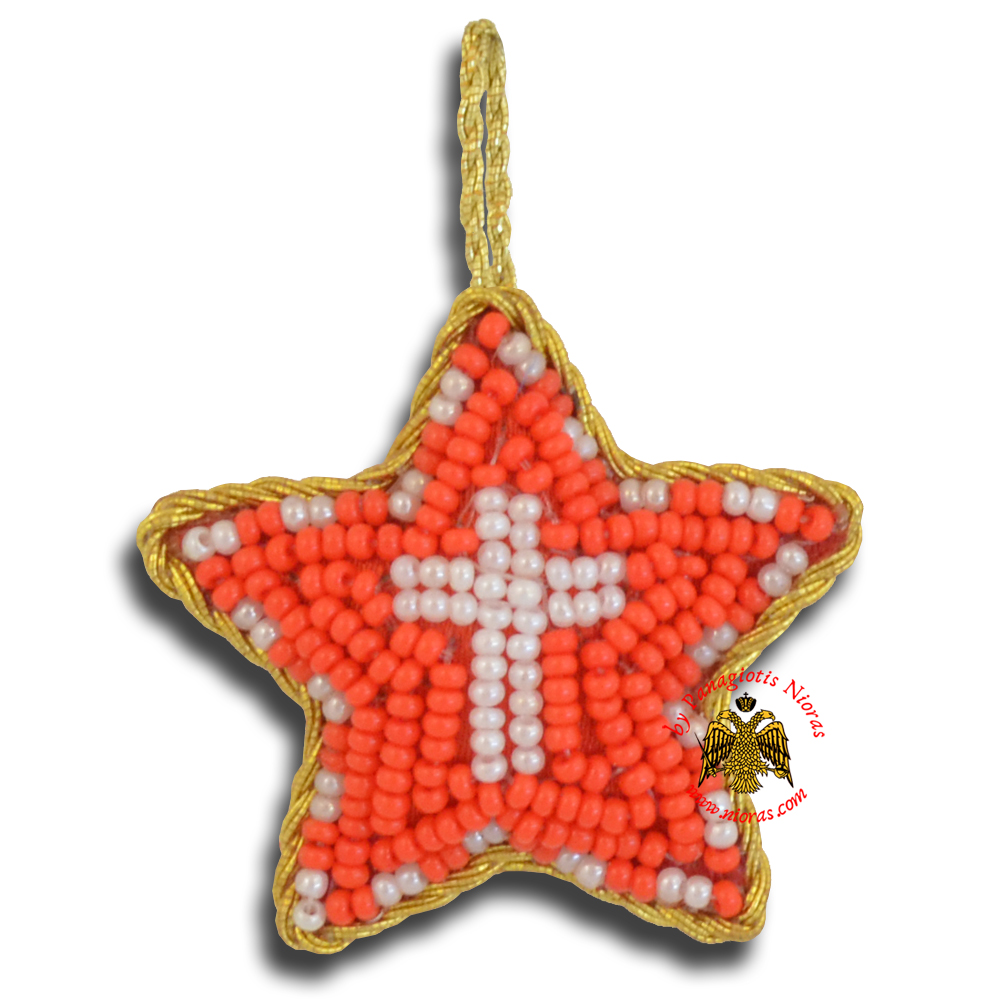 Orthodox Filakto Amulet Pendant Red Star with White Cross Beads