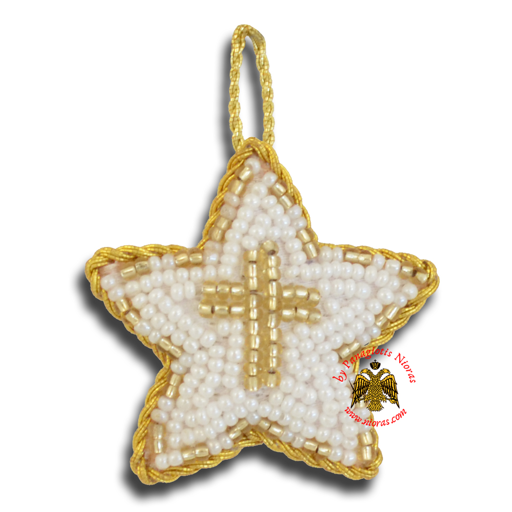 Orthodox Filakto Amulet Pendant White Star with Gold Cross Beads