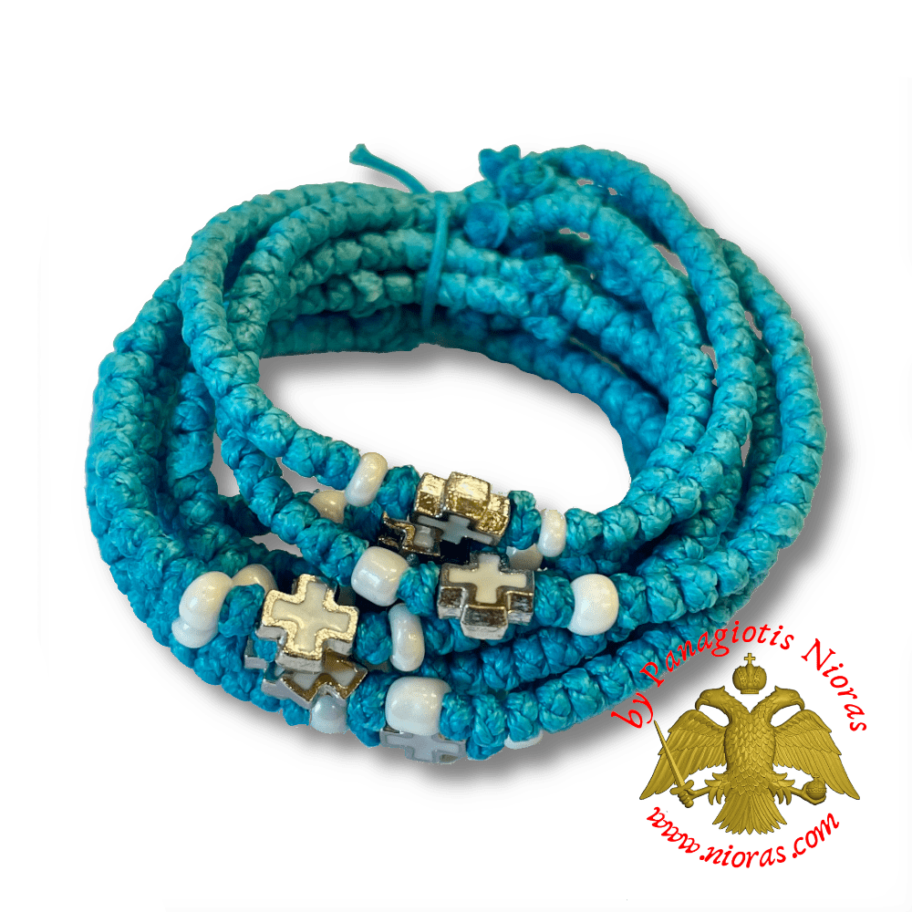 Orthodox Christian Turquoise Prayer Rope with Metal Cross
