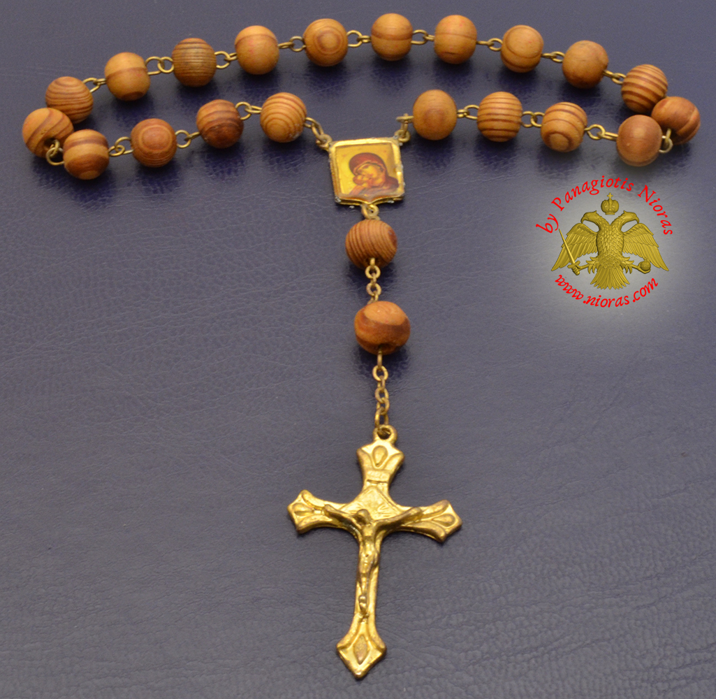 Religious Catholic Rosary With Cross and Wooden Beads