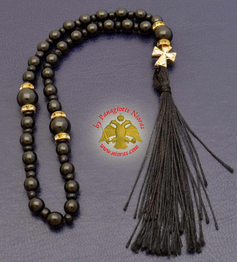 Religious Catholic Rosary With Cross and Black Beads