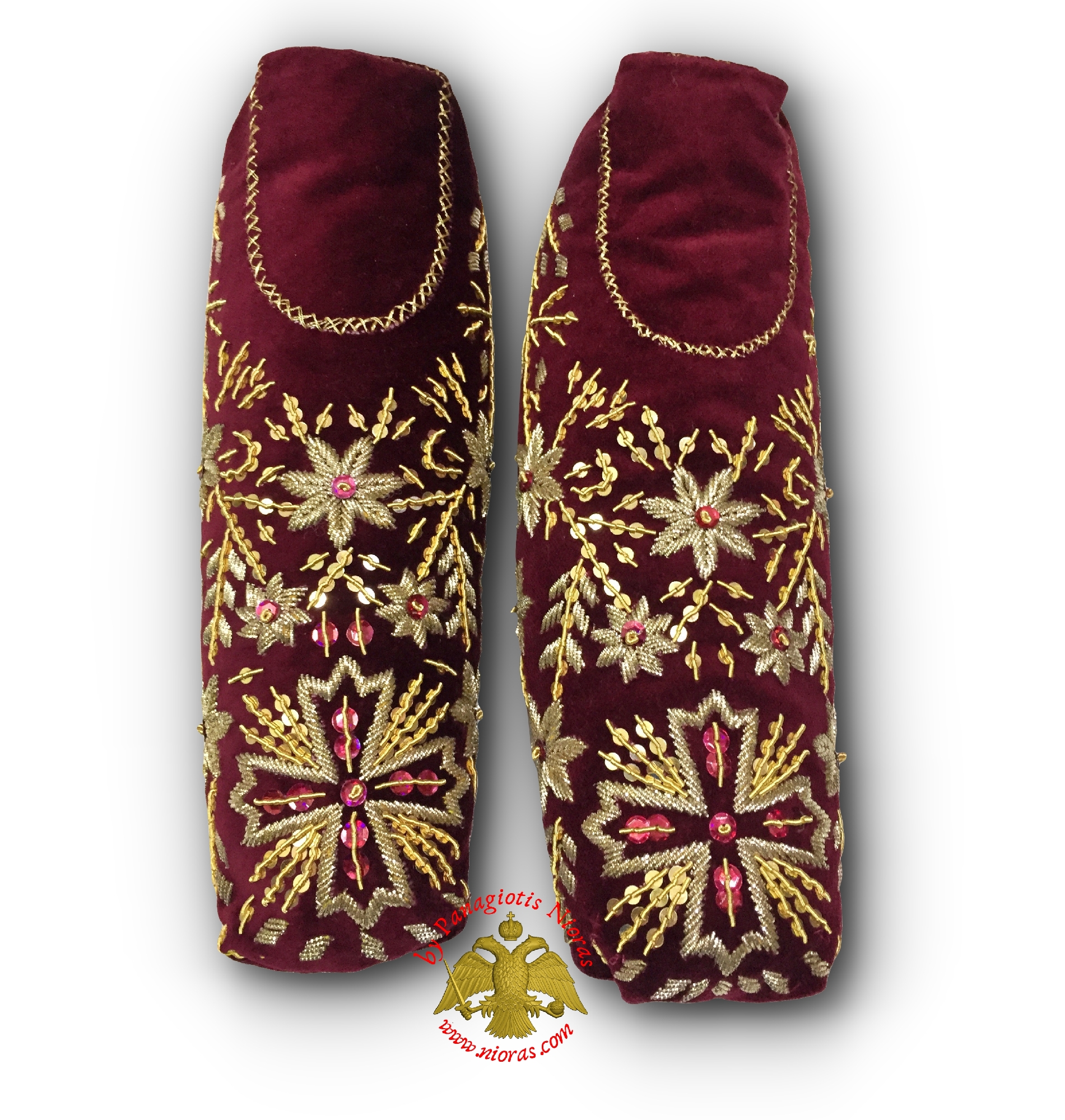 Sacred Saint Spyridon of Corfu Velvet Shoes with Golden Hand Made Embroidery