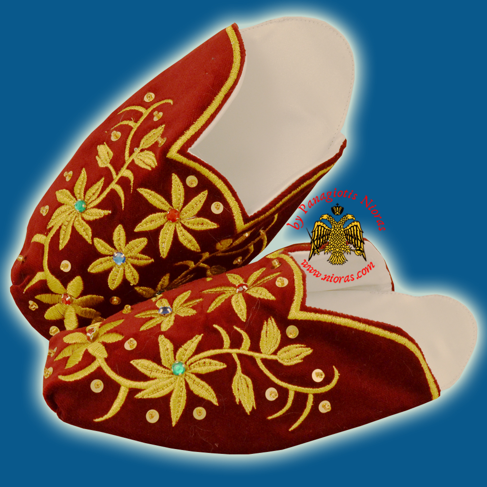 Sacred Saint Dionysius Slippers Velvet with Gold Embroidery
