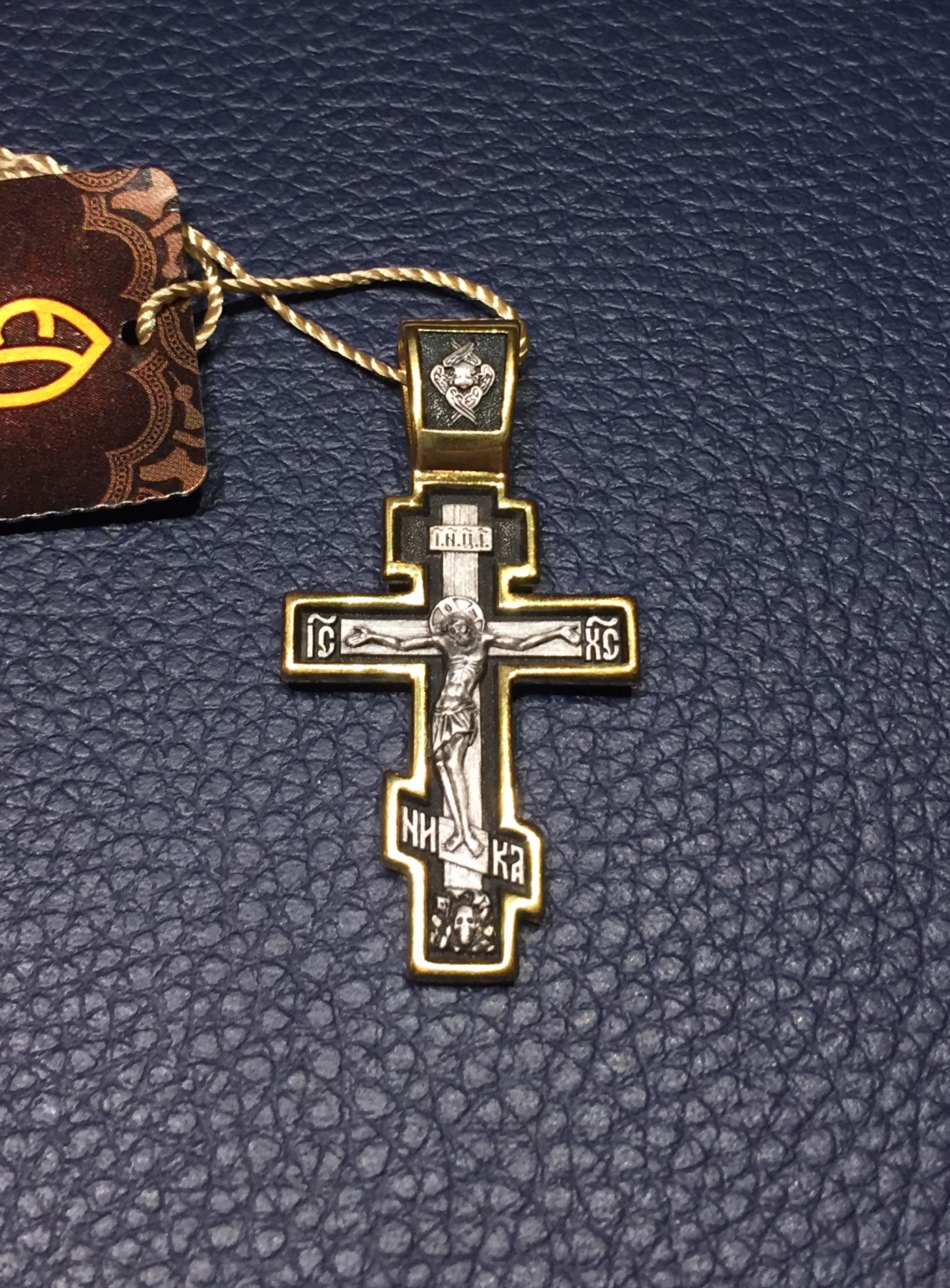 Russian Orthodox NeckWear Silver 925 Cross Gold Plated Gildings 8014 Design in Velvet Gift Box