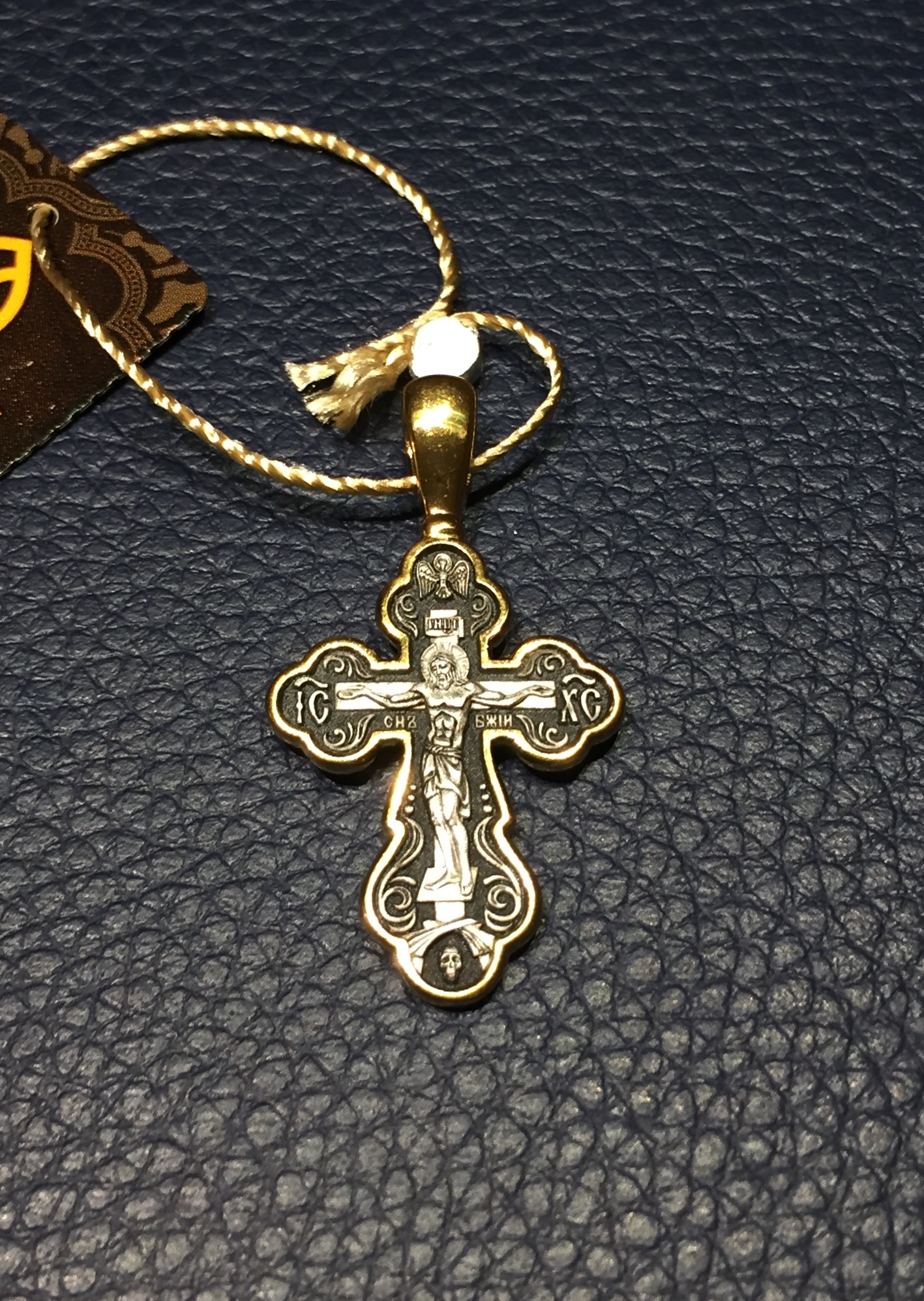 Russian Orthodox NeckWear Silver 925 Cross Gold Plated Gildings 8076 Design in Velvet Gift Box